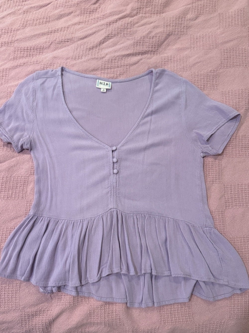 H&M Lilac V-Neck Peplum Short Sleeve Top